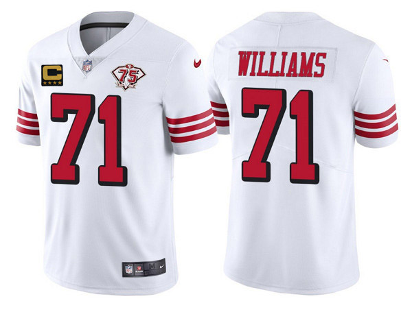 Men's White San Francisco 49ers #71 Trent Williams 75th Anniversary With C Patch Vapor Untouchable Limited Stitched Football Jersey